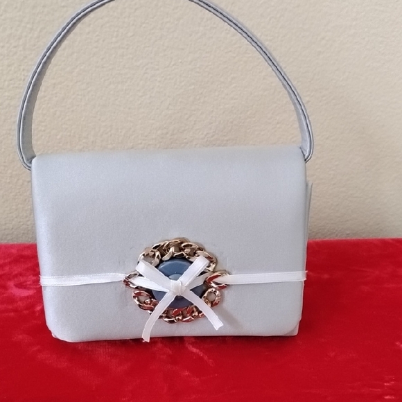 NWOT Elegant  Light Blue Handbag with Gold Accent - Picture 6 of 9